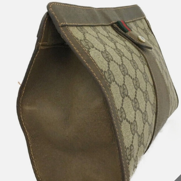 Authentic GUCCI Beige GG Logo Vintage Canvas Webbing Clutch - Picture 3 of 5